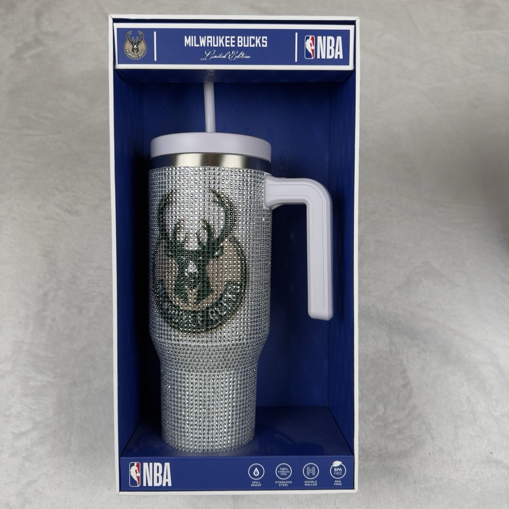 Milwaukee Bucks NBA Hydrapeak Bling 40oz Tumbler Rhinestone Limited Edition‎ New